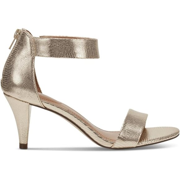 Style & Co Paycee Two-Piece Dress Sandals  Block Heel Shoes Gold MSRP $69 - Picture 2 of 3